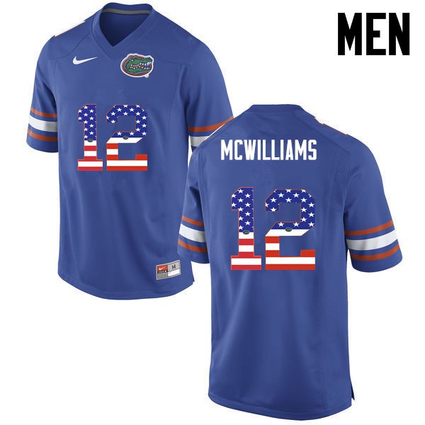 Florida Gators Men #12 C.J. McWilliams College Football Jersey USA Flag Fashion Blue